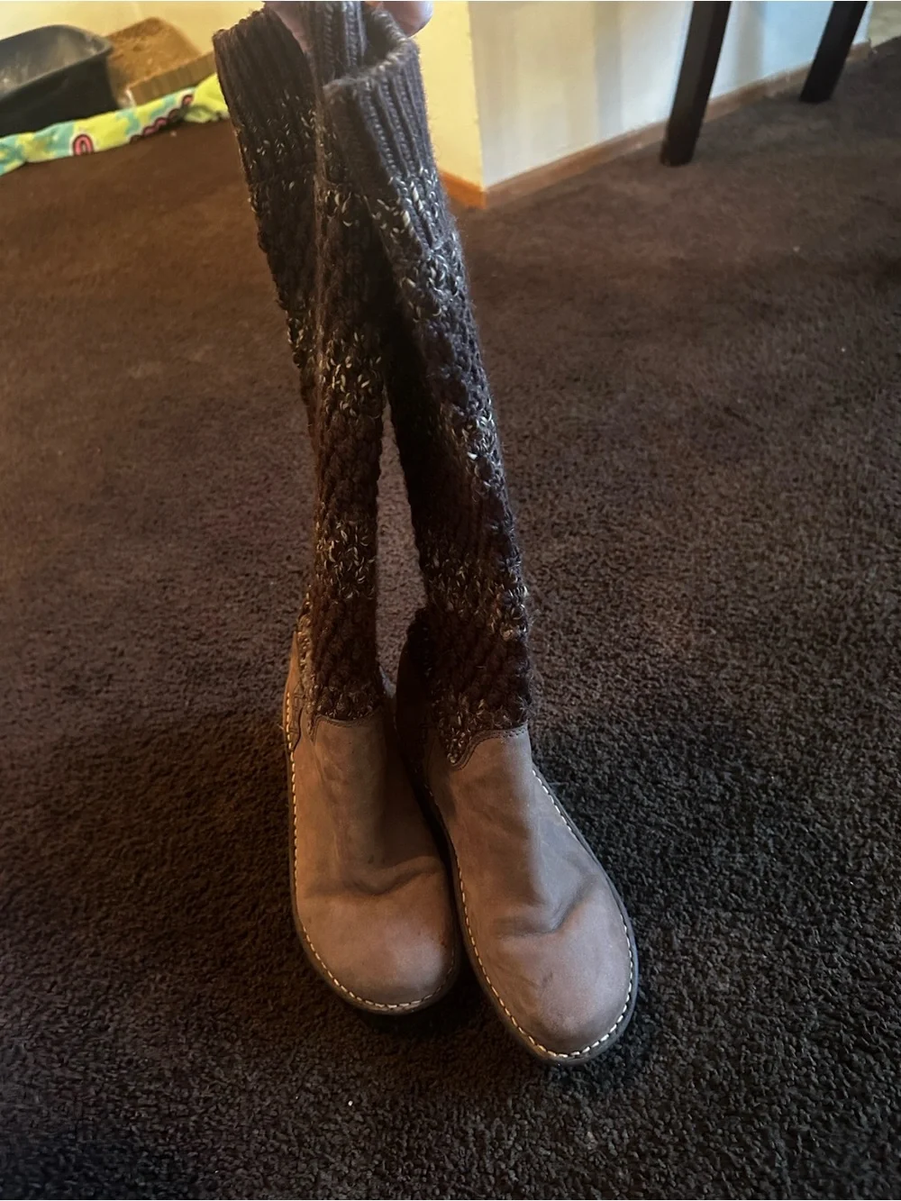 UGG Women's Brown Suede Wedge Boots with Knit Shaft